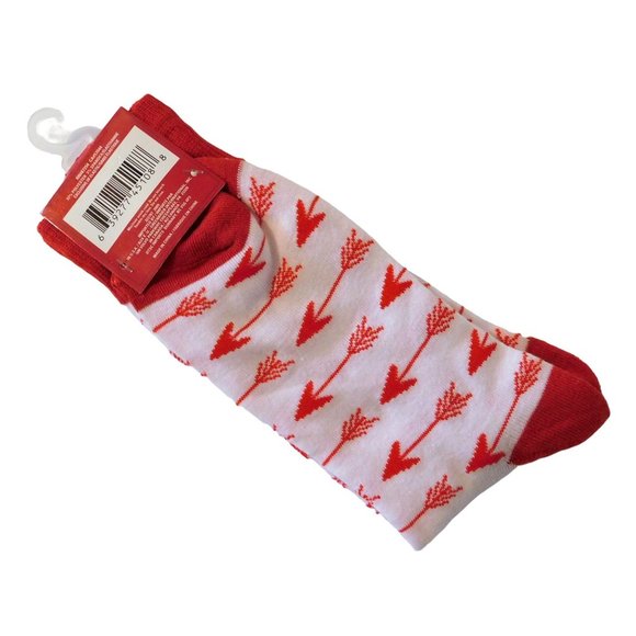 Valentine Socks Shoe Size 6-12 White Red Arrows Archery - Picture 2 of 3